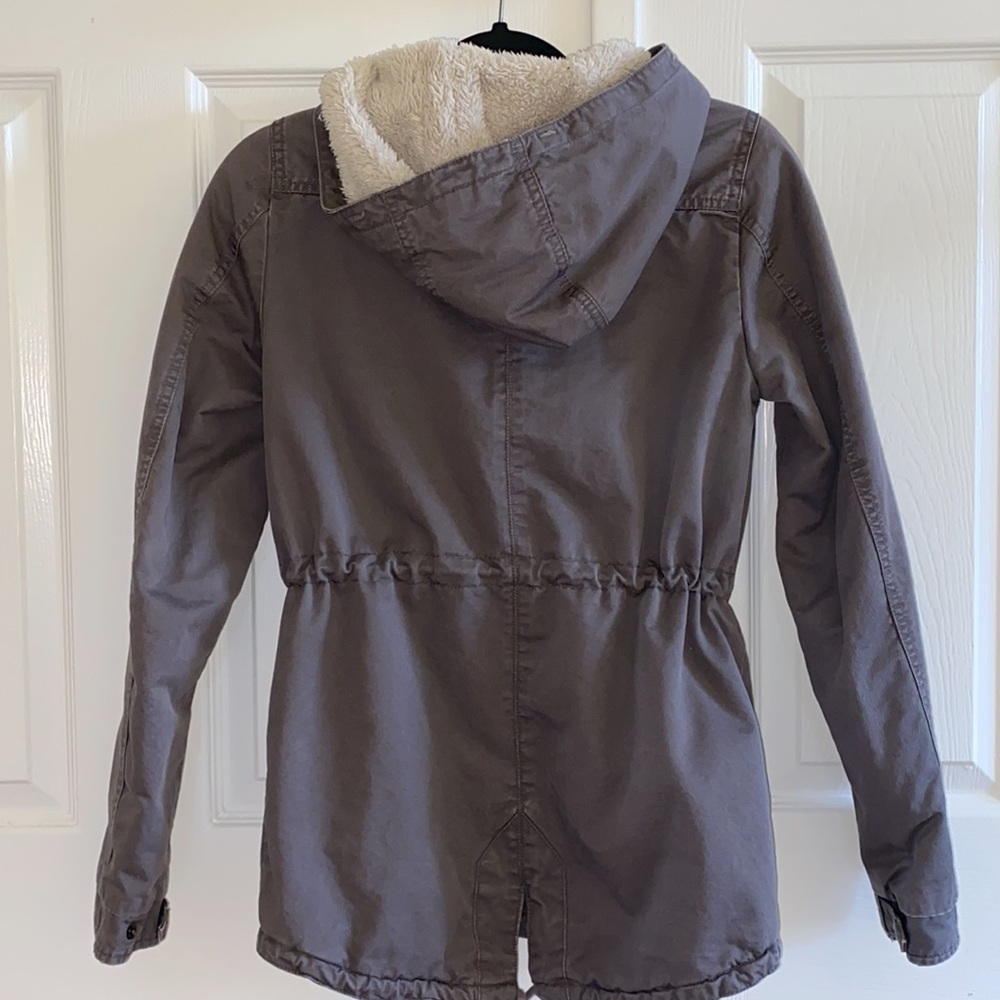 Grey Drawstring Utility Sherpa Jacket - Picture 5 of 7